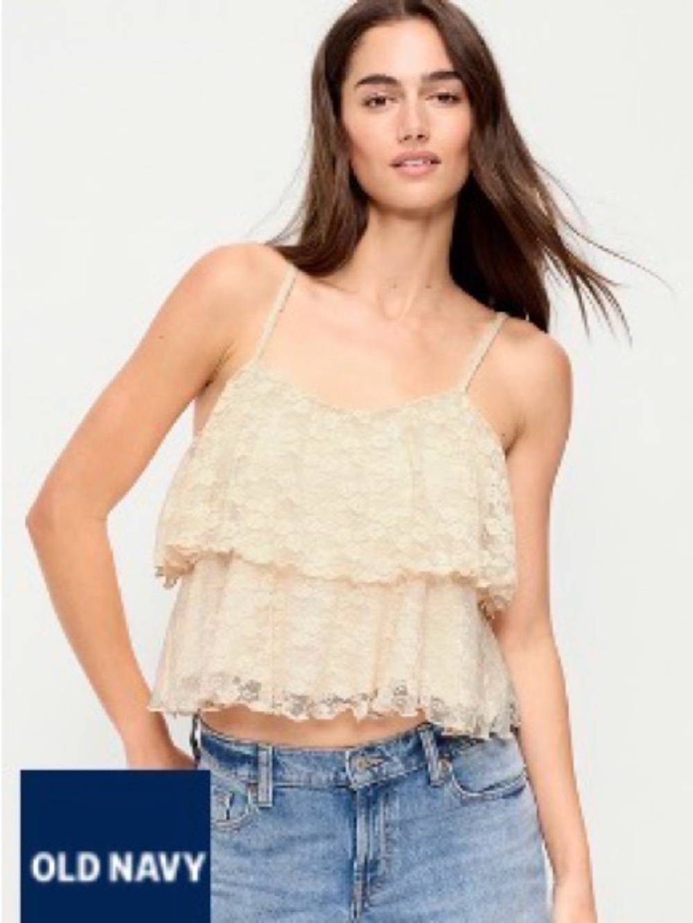 Old Navy Cream Lace Tiered Spaghetti-Strap Cami